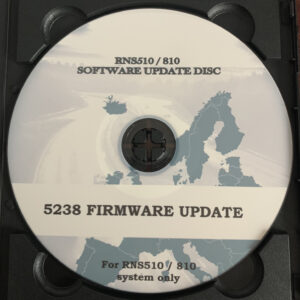 olkswagen RNS 510 head unit displaying firmware update screen with version 5238 installed